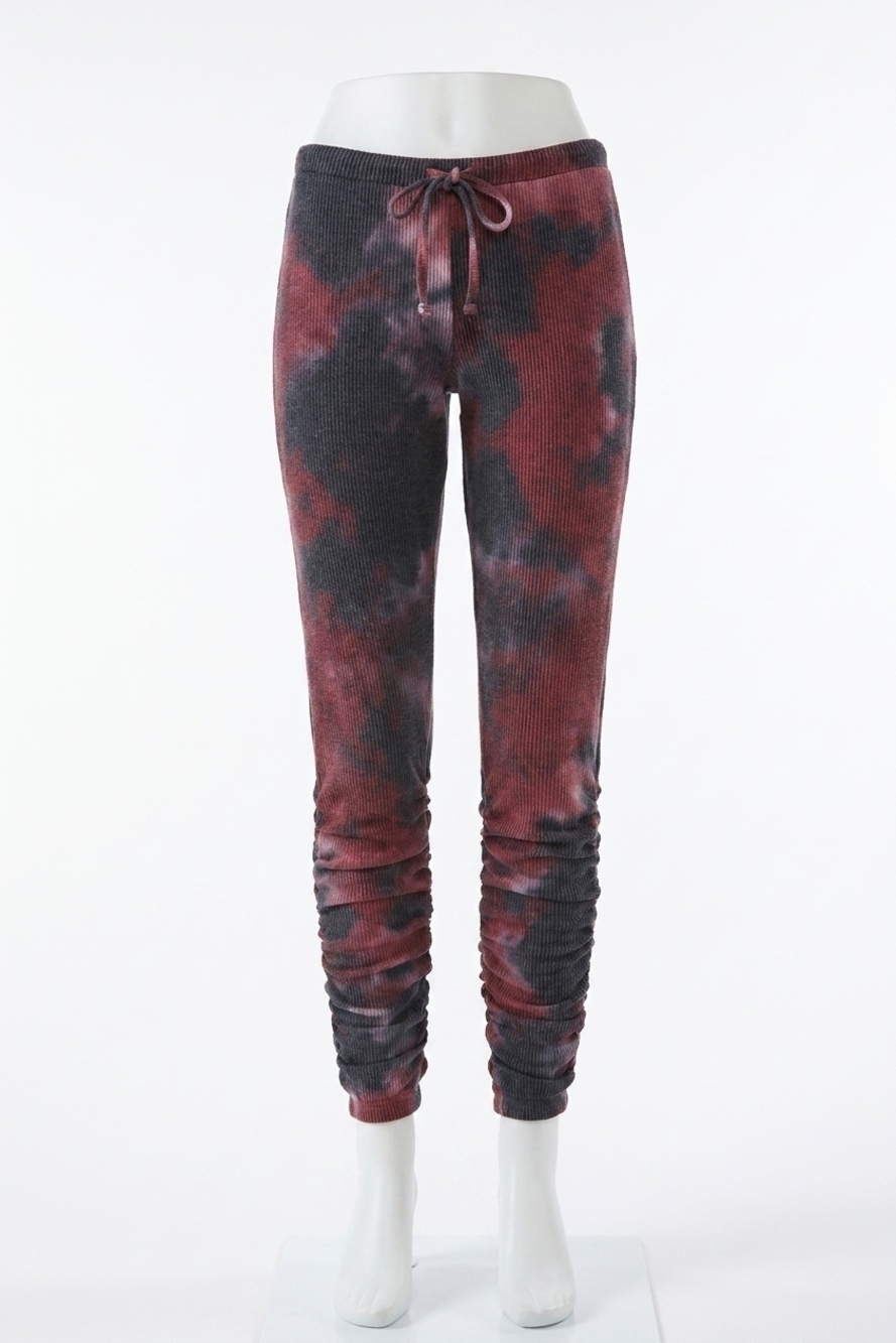 NEW CHASER rpet love rib shirred jogger in blackberry tie dye